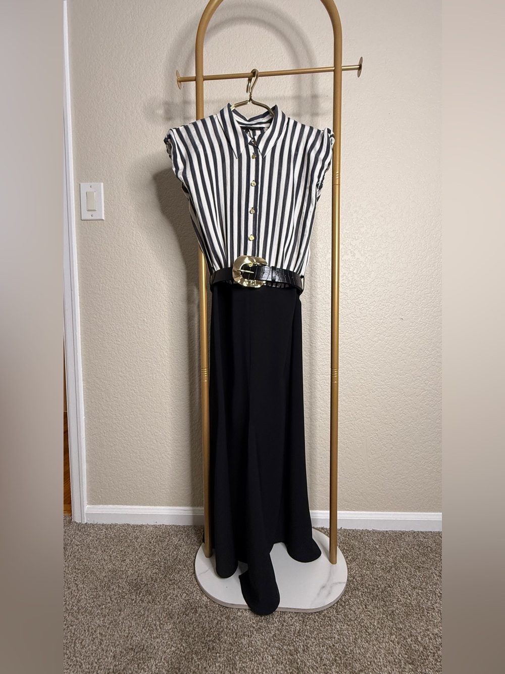 Zara Black Maxi Dress with Black-and-White Striped Top
